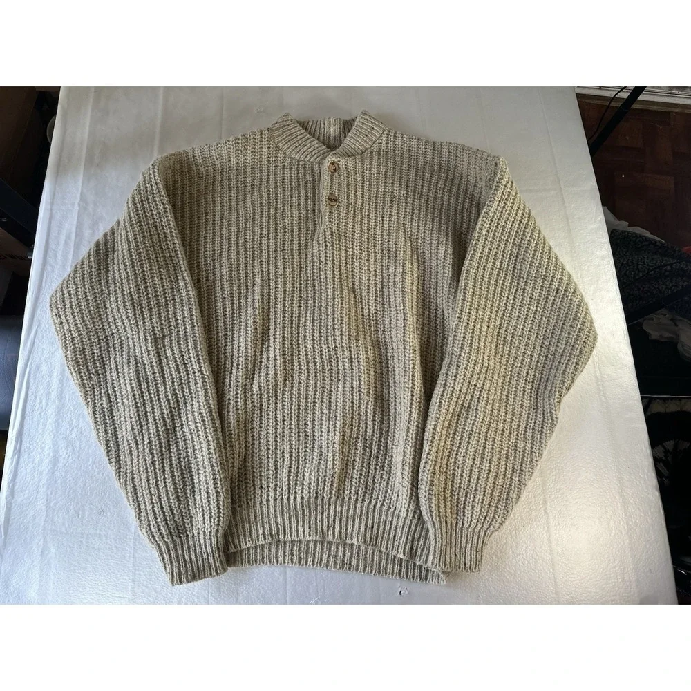 VTG Alps Rugged Outdoors‎ Sweater Men's M Beige Chunky Ribbed Knit Grandpa Core
